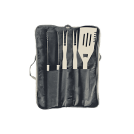 A set of utensils in a black case.