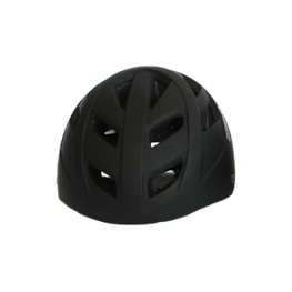 A black bicycle helmet with a vented design.