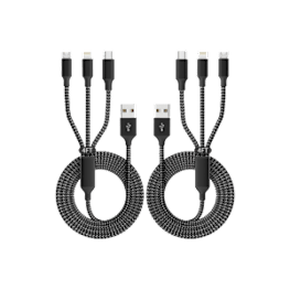 A pair of black and silver cables with USB connectors.