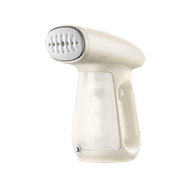 A white handheld shower head with a transparent body.
