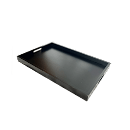 A rectangular glass tray with a handle on one side.