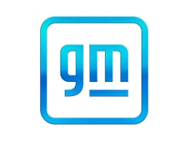 A blue GM logo on a white background.