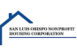 a house with a blue roof and the words san luis obispo nonprofit housing