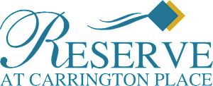A logo with the text "Reserve at Carrington Place" and a kite graphic.