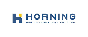A logo with the text "HORNING" and "BUILDING COMMUNITY SINCE 1958" below it.