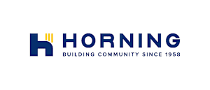 A logo with the text "HORNING" and "BUILDING COMMUNITY SINCE 1958" below it.
