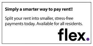 A sign advertising a smarter way to pay rent with Flex.
