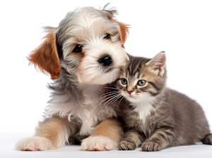 A small dog and a small cat are sitting together.