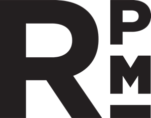 The image shows a large, bold letter "R" followed by a smaller letter "P" and "M".