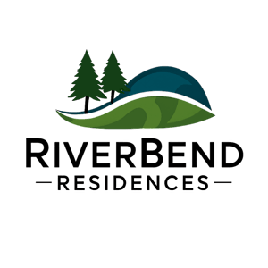 A logo with the text "Riverbend Residences" and a graphic of a landscape with trees and a river.