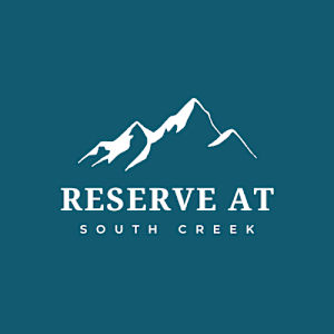 A logo with the text "Reserve at South Creek" and a mountain graphic.