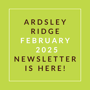 A green poster with the text "Ardsley Ridge January 2025 Newsletter is here!"