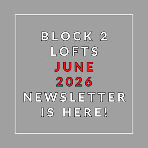 A text message announcing the availability of Block 2 Lofts June 2026 Newsletter.