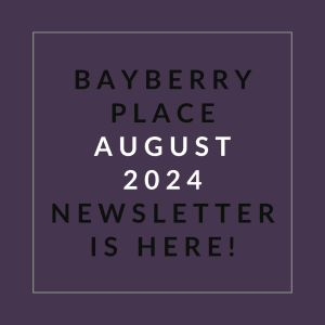 a white frame on a purple background with the words baby bedroom place august 2024