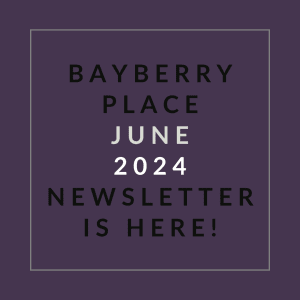 a white frame with the text babyberry place june 2024 newspaper is here