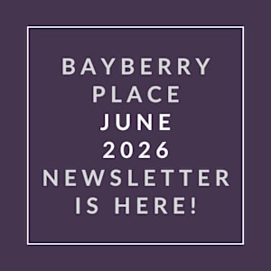 A purple newsletter cover for Bayberry Place in June 2026.