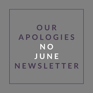 A graphic with the words "Our Apologies No June Newsletter" displayed.