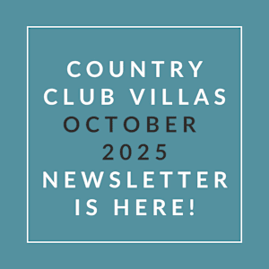 The image announces the availability of the Country Club Villas October 2025 newsletter.
