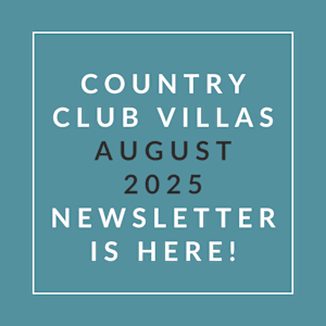 The image is a cover of the Country Club Villas newsletter for July 2025.