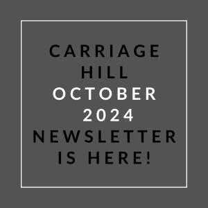 a white font print on a grey background with the words carriage hill october 2024