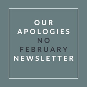 A sign that reads "Our Apologies No February Newsletter".
