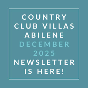 A newsletter announcement for the Country Club Villas in Abilene, dated December 2025.
