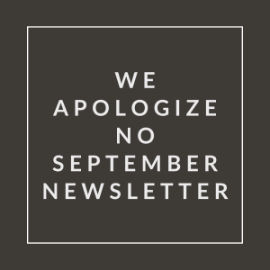 we apologize no september newsletter white text on a black background