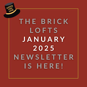 a blue background with the words the brick lofts december 2013 newsletter is here