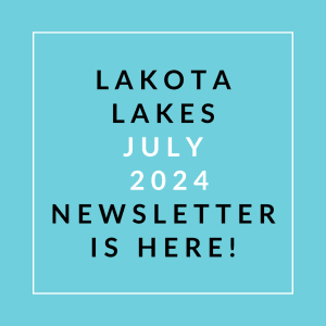a white line on a blue background with text that reads lakes july 2024 newsletter