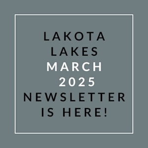 A grayscale image announcing the release of the Lakota Lakes March 2025 newsletter.