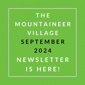 a green square with the words the mountaineer village september 2024 newsletter