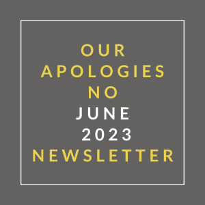 our apologies no june 23 newsletter yellow text on grey background
