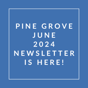 a white line on a blue background with the words pine grove june 24