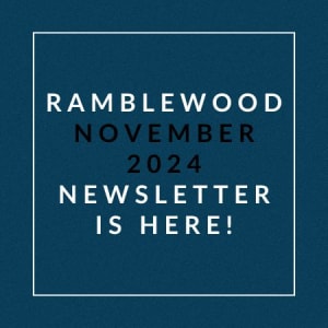 a white box with the words ramblewood november 2024 newsletter is here