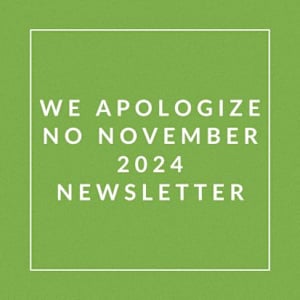 A green square with text apologizing for a newsletter.