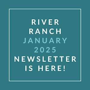 A teal-colored image announcing the River Ranch January 2025 newsletter.