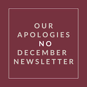 A sign that reads "Our Apologies No December Newsletter".