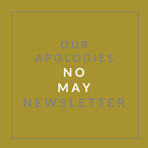 A poster with the text "Our Apologies No May Newsletter" on a yellow background.