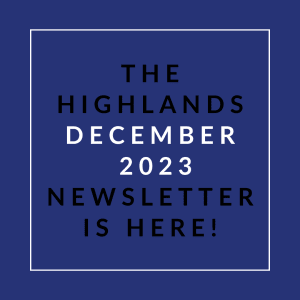 the highlands december 2013 newsletter is here text on blue background
