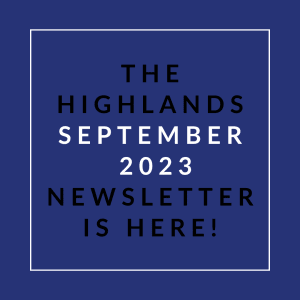 a blue background with a white border and text that reads the highlands september 23