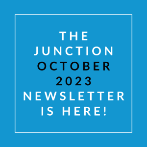 a blue background with a white line around it that says the junction october 23 newsletter is