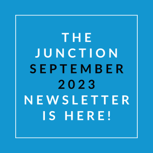a blue background with a white line around it that says the junction september 23 newsletter