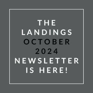a white font on a grey background with the words the landings october 2024