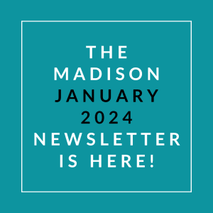 an aqua background with the words the january 2024 newsletter is here