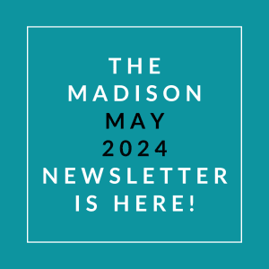 an aqua background with the words the may 2024 newsletter is here