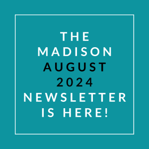 a white line on a blue background with the words the madison august 24