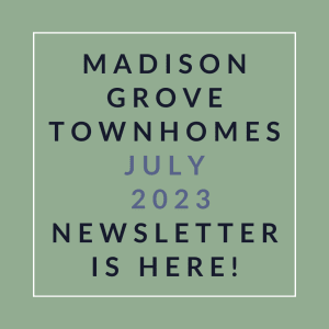 a green background with the words madison grove townhomes july 23 and 23