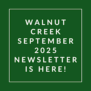 A green background with white text announcing the Walnut Creek September 2025 newsletter.