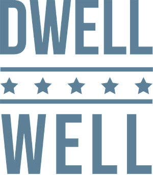A graphic with the words work and well in blue.