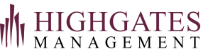 a pink highgate logo on a black background